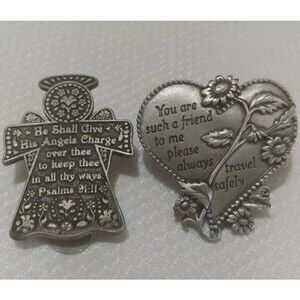 Camco Pewter Travel Safe Vehicle Visor Clips 2PCS Psalms 91:11 and Heartshape